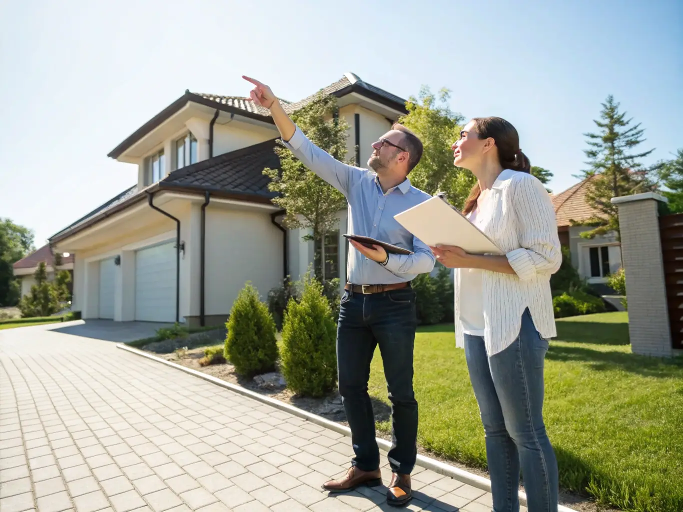 An image of a real estate professional walking a client through a property site, illustrating step-by-step investment support.