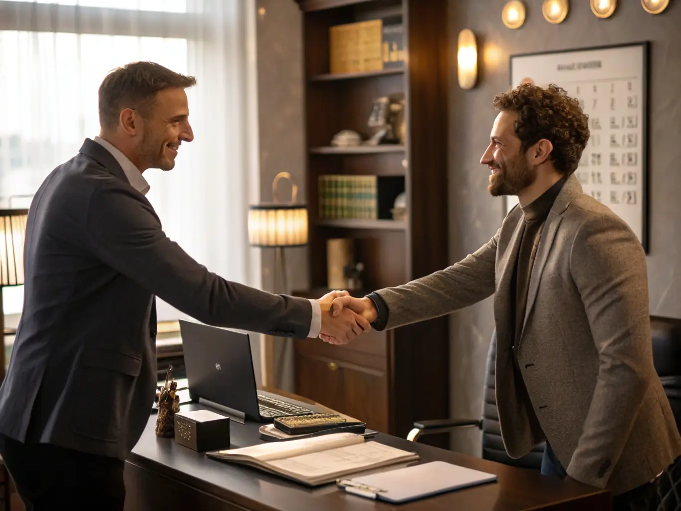 An image of a handshake between a client and a lender with property plans in the background, representing hard money loan access.